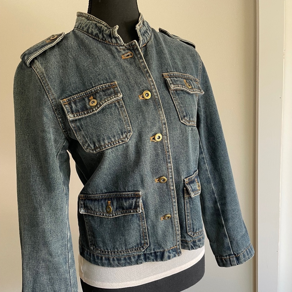 Denim Jacket Waist Length Shoulder Epaulets-  Harve Benard
